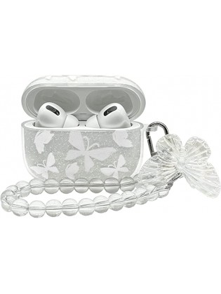 AirPods Pro 2 Case Cute Clear Glitter, Shockproof Soft TPU Protective Case Cover for Girls Women with Keychain Designed for AirPod Pro 2nd Generation 2022, Butterfly