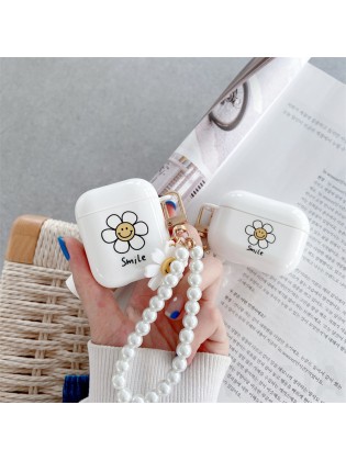 Pin Hole Sanding DiscsCute Smile Flower Pendant Earbuds Cases For Apple AirPods 1 2 3 Air Pods Pro Soft Cover Pearl Bracelet Bluetooth Earphone Shell